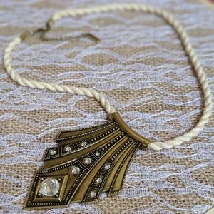 JEWELMINT Nautical Brass & Rope Statement Necklace